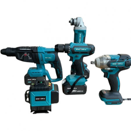 TOATE PRODUSELE - Trusa 5 piese KraftRoyal, Flex + Masina Impact + Rotopercutor + Autofiletanta + Nivela laser, 3 Acumulatori 36V 8AH
