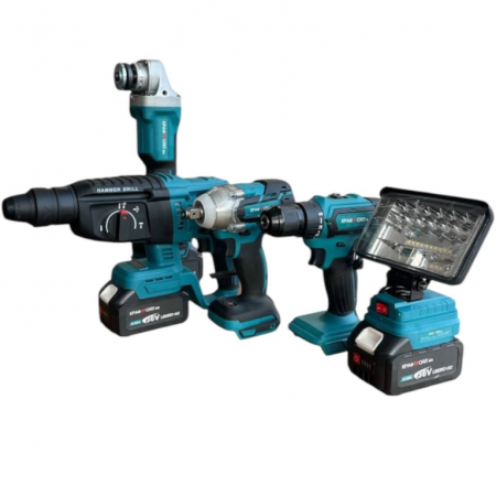 TOATE PRODUSELE - Trusa 5 Scule Autofiletanta + Rotopercutor + Masina cu Impact + Polizor/Flex + Lampa Led, 3 Acumulatori 36V 8AH
