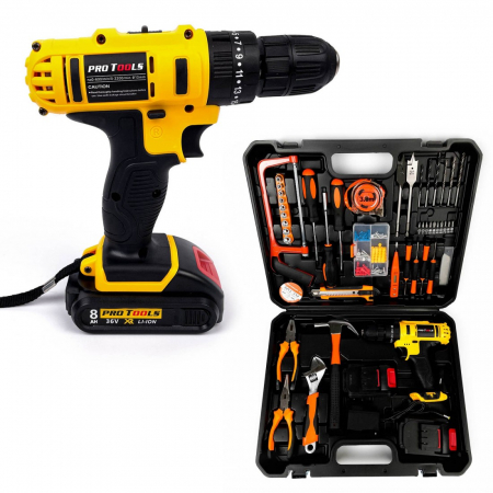 TOATE PRODUSELE - Trusa Bormasina cu 2 Acumulatori 36V si 110 accesorii, Masina de gaurit si insurubat cu percutie
