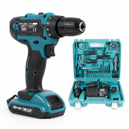 TOATE PRODUSELE - Trusa Bormasina cu Percutie + 30 Accesorii, 2 Acumulatori 48V
