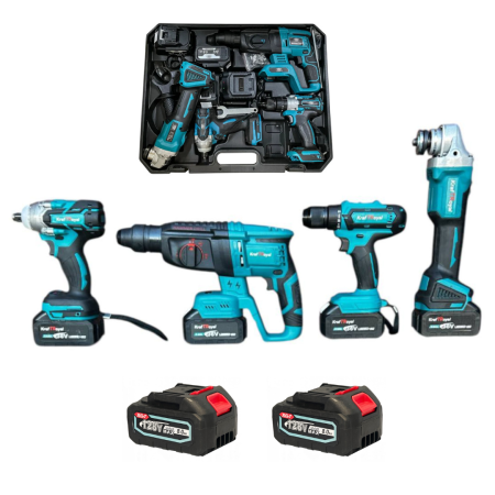 Trusa Bormasina + Flex + Rotopercutor + Masina cu Impact, 2 Acumulatori 128V