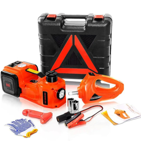 AUTO - Trusa Cric Auto Electric Hidraulic, Capacitate 5 Tone, Include Cheie Impact, Compresor Anvelope si LED Integrat, Alimentare 12V