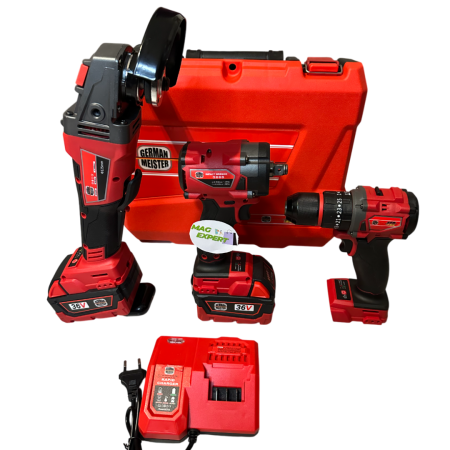 SCULE SI UNELTE - Trusa German Meister Bormasina Autofiletanta, Polizor unghiular/Flex, Masina cu Impact, cu 2 Acumulatori 36V 8Ah