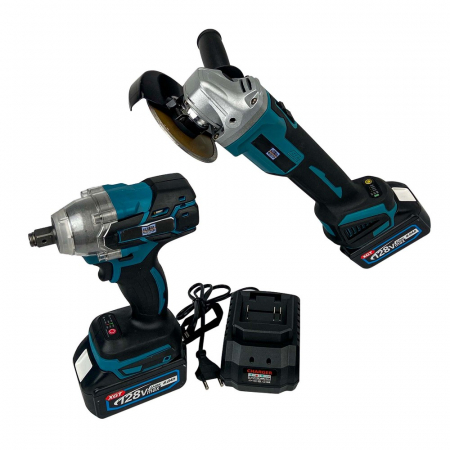 Trusa German Meister Masina cu Impact + Polizor Unghiular cu 2 Acumulatori 128V 8AH [2]
