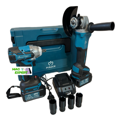 Trusa Masina cu Impact + Polizor Unghiular / Flex Brushless cu 2 Acumulatori 48V 5AH, Incarcator Rapid, Trusa Transport [1]