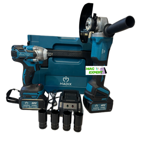 SCULE SI UNELTE - Trusa Masina cu Impact + Polizor Unghiular / Flex Brushless cu 2 Acumulatori 48V 5AH, Incarcator Rapid, Trusa Transport