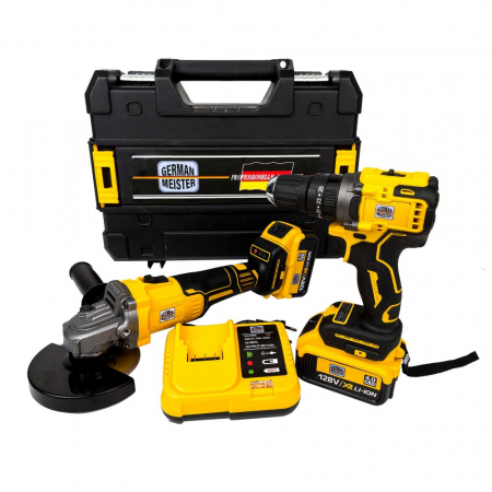 TOATE PRODUSELE - Trusa Polizor Unghiular + Autofiletanta GermanMeister cu 2 Acumulatori 128V 8AH