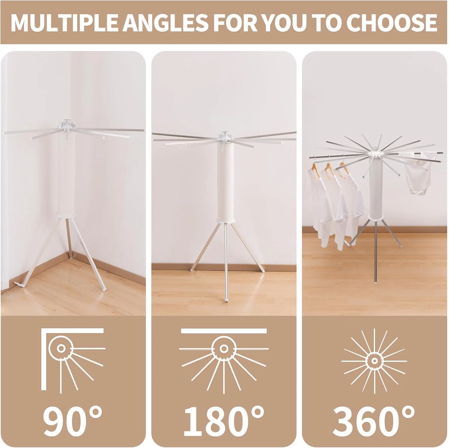 Uscator de Rufe Pliabil Complet, 16 Brate Rotative, Tip Trepied, Aluminiu Inoxidabil, Portabil, Interior/Exterior [3]