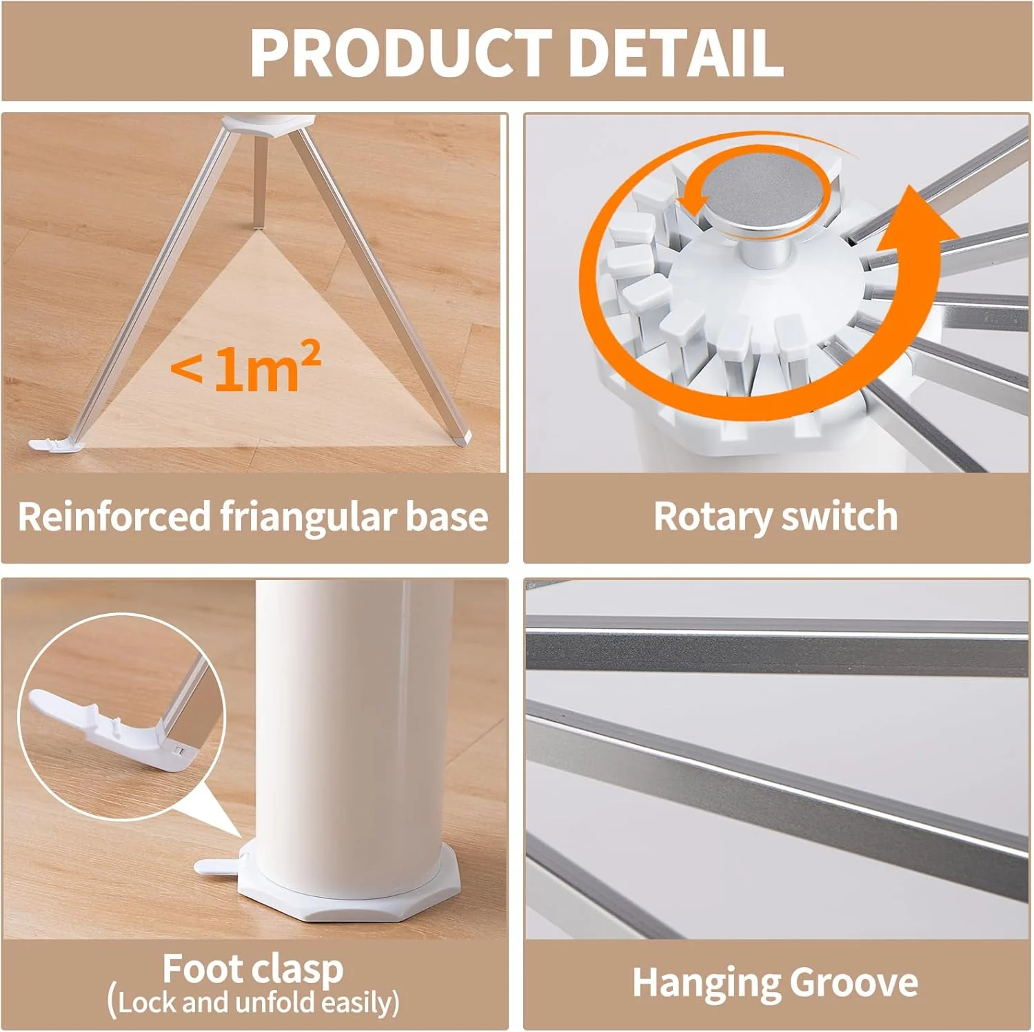 Uscator de Rufe Pliabil Complet, 16 Brate Rotative, Tip Trepied, Aluminiu Inoxidabil, Portabil, Interior/Exterior [5]