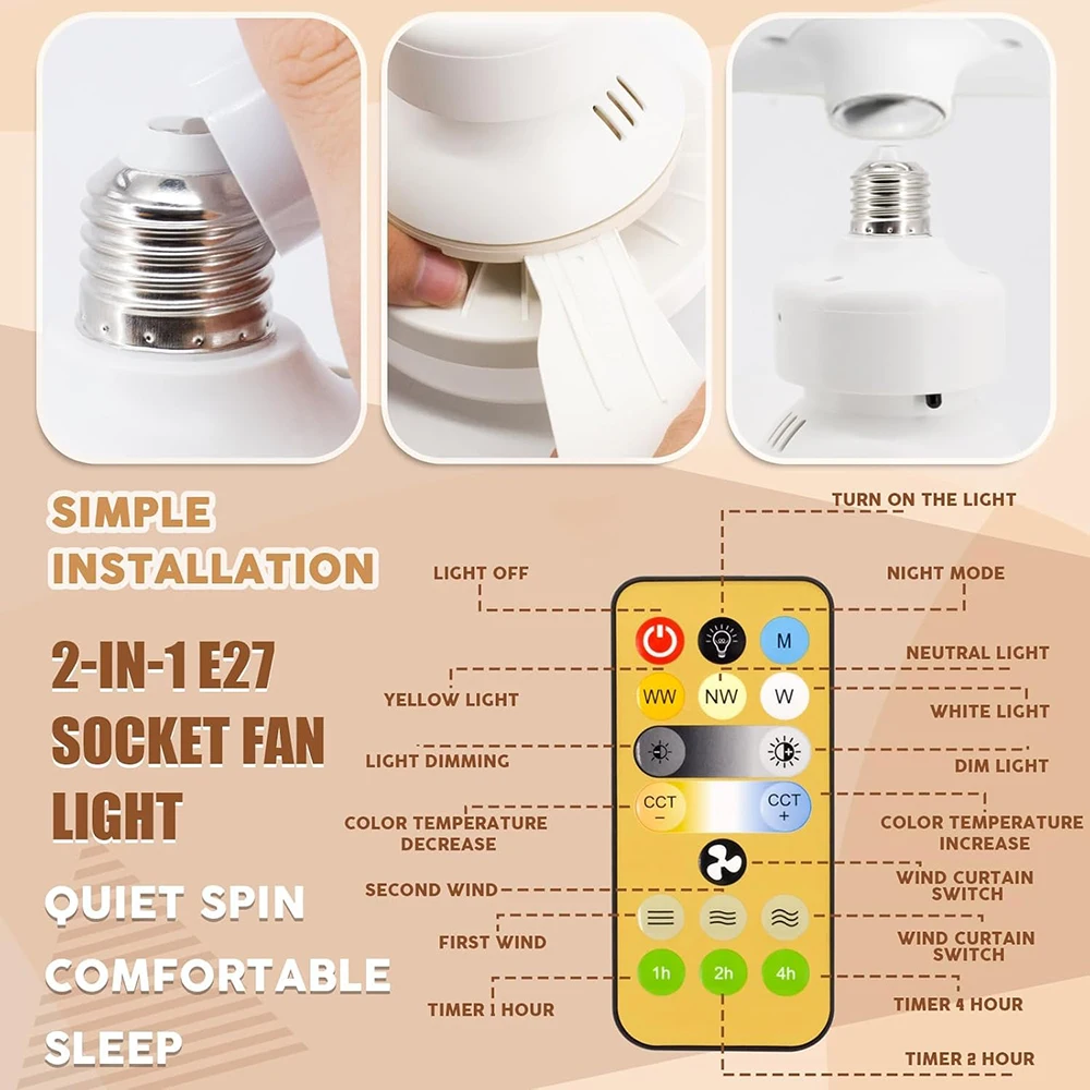 Ventilator de Tavan cu Lumina LED si Telecomanda, tip E27, 3 Viteze, Iluminare Reglabila, Timer Sleep, 40W [3]
