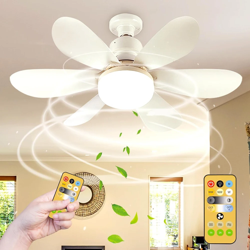 ELECTRONICE & GADGET - Ventilator de Tavan cu Lumina LED si Telecomanda, tip E27, 3 Viteze, Iluminare Reglabila, Timer Sleep, 40W