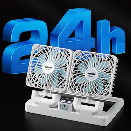 Ventilator Portabil Dublu, cu Panou si Incarcare Solara, USB, Alb [2]