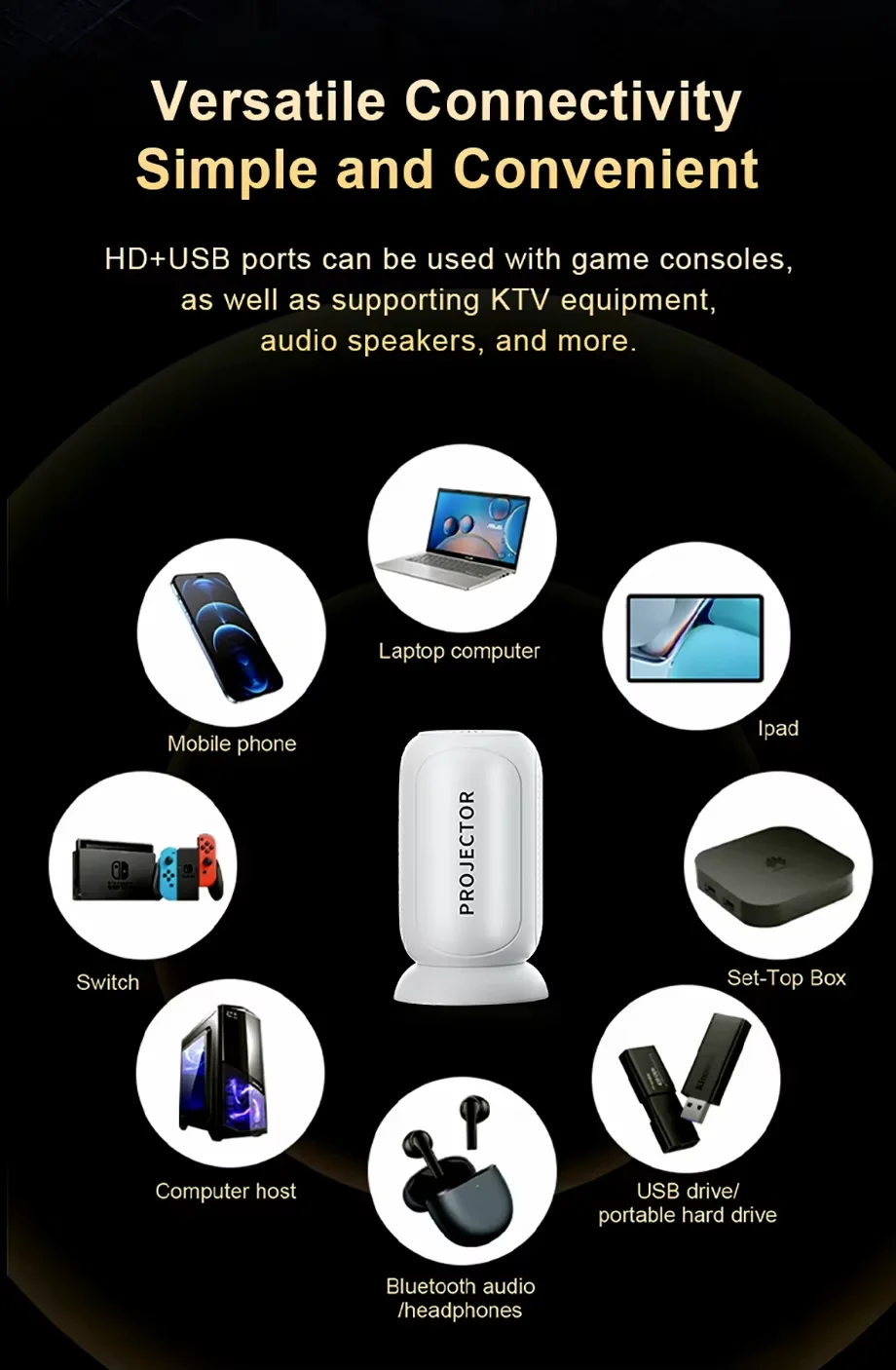 Videoproiector 4K inteligent, 12000 lumeni, suport extensibil, 240 ANSI, WiFi, Bluetooth, 4M proiectie [19]