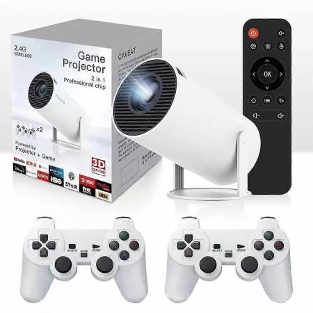 TOATE PRODUSELE - Videoproiector Portabil 4K Ultra HD cu 2 Controllere si 10.000 Jocuri incluse, WiFi, Bluetooth 5.0, 5000 lumeni, difuzor integrat, telecomanda, Rotatie 180 grade, Andowl