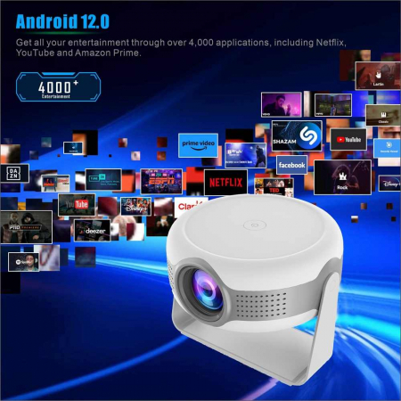 Videoproiector portabil HD, Rotire 360 grade, 280 ANSI lumeni, Android 12, Ram 1 GB, Stocare 8 GB, WiFi6, Bluetooth 5.2, Difuzor incorporat [4]