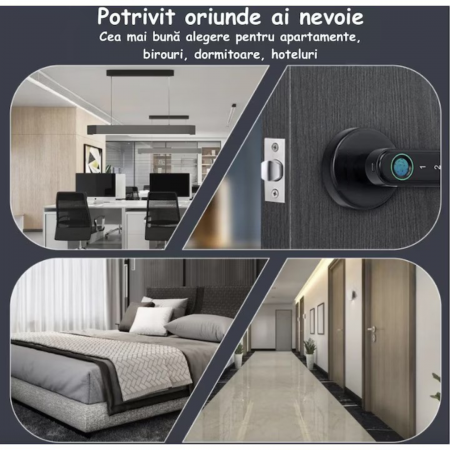 Yala Incuietoare Digitala Smart, Pentru Casa, Apartament, Hotel, Inteligenta, Deblocare Amprenta, Cod PIN, Cheie, Negru [3]
