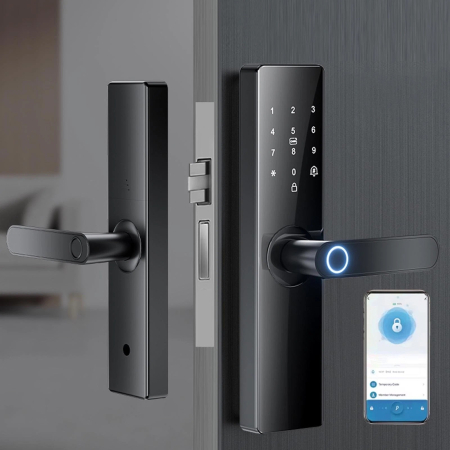 Yala Inteligenta Smart cu Amprenta, Cod PIN, Card IC si Aplicatie - Incuietoare Electronica WiFi/Bluetooth, Control Acces, Negru [6]