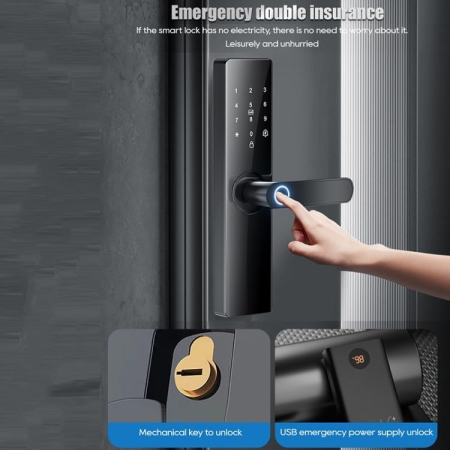 Yala Inteligenta Smart cu Amprenta, Cod PIN, Card IC si Aplicatie - Incuietoare Electronica WiFi/Bluetooth, Control Acces, Negru [5]