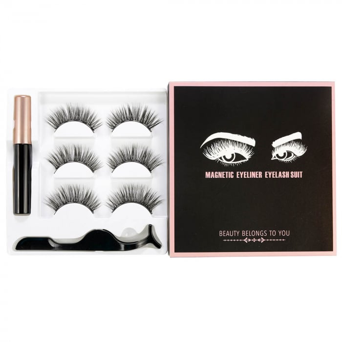 Set Gene False Magnetice 3D, 1 Aplicator, 1 Eyeliner Magnetic Negru, Waterproof, 3 perechi [2]