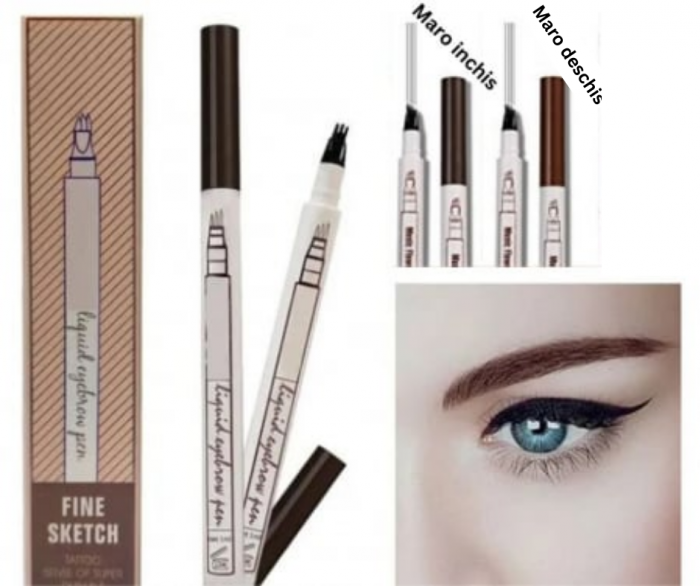 Creion pentru sprancene, Long Lasting si Waterproof, cu efect de microblanding, Maro Inchis [3]