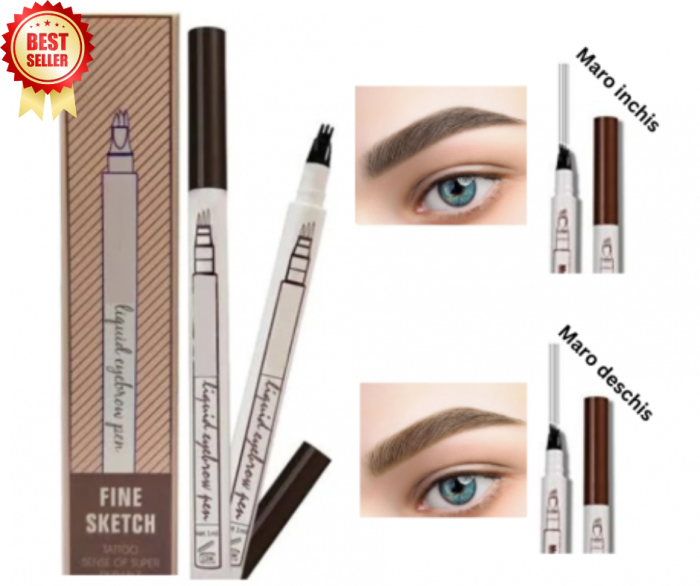 Creion pentru sprancene, Long Lasting si Waterproof, cu efect de microblanding, Maro Inchis [4]