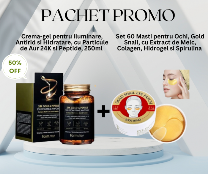 Pachet Promo -Crema-gel Antirid cu Particule de Aur 24K si Set 60 Masti pentru Ochi, cu Extract de melc si Colagen [1]