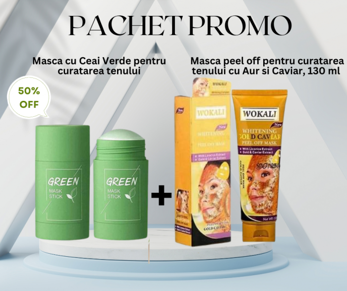 Pachet Promo - Masca peel off cu Aur si Caviar si Masca cu Ceai Verde pentru curatarea tenului [1]