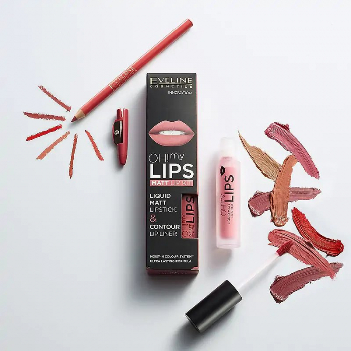 Ruj lichid mat + Creion, Matt Lip Kit Oh! My lips 02 ,Eveline Cosmetics [3]