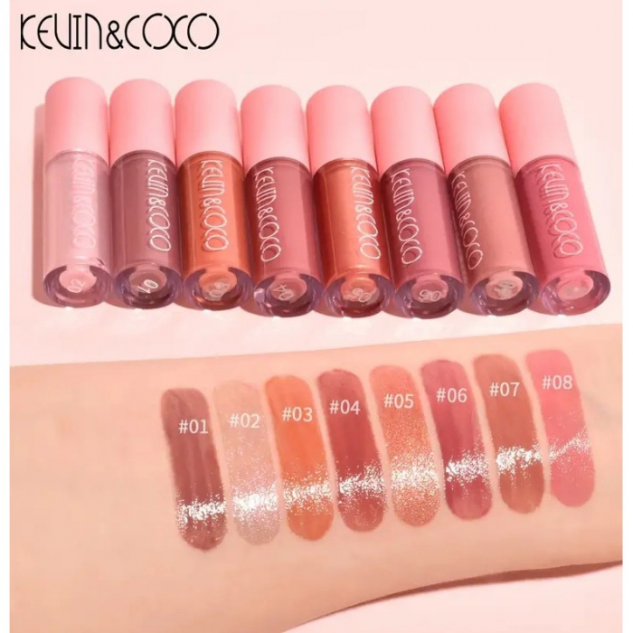 Set 8 Luciuri de buze rezistente, Lip Gloss, nuante rose si nude, glosy, KEVIN & COCO [2]