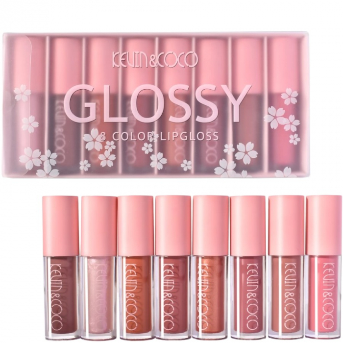 Set 8 Luciuri de buze rezistente, Lip Gloss, nuante rose si nude, glosy, KEVIN & COCO [5]