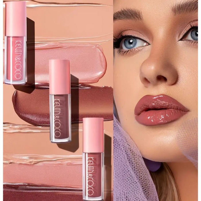 Set 8 Luciuri de buze rezistente, Lip Gloss, nuante rose si nude, glosy, KEVIN & COCO [3]