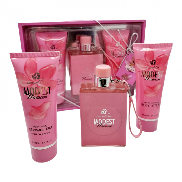 Set Cadou pentru femei, 3 piese cu Parfum, body lotion si shower gel, Story of love, MODEST WOMAN [1]