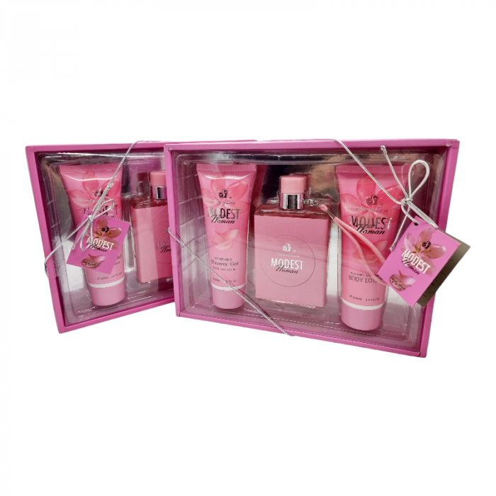 Set Cadou pentru femei, 3 piese cu Parfum, body lotion si shower gel, Story of love, MODEST WOMAN [6]