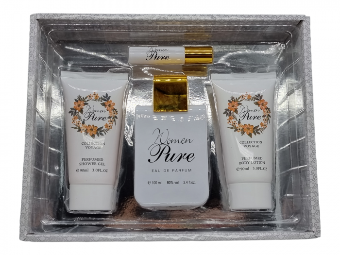 Set Cadou pentru femei, 4 piese cu Parfum, body lotion, shower gel si mini parfum, Women Pure [3]