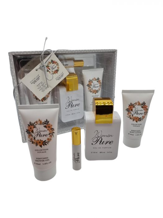 Set Cadou pentru femei, 4 piese cu Parfum, body lotion, shower gel si mini parfum, Women Pure [1]