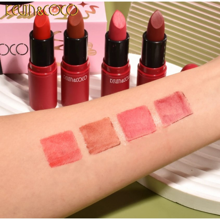 Set cu paleta farduri 40 culori nuante nude/rose, 4 Rujuri Cremoase, Cutie Roz Tip Carte, KEVIN & COCO [4]