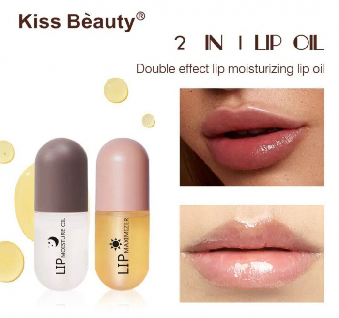 Set Luciu pentru marirea buzelor si hidratare intensa, Lip Plumper Kiss Beauty, Day And Night, 2 bucati x 3ml [4]