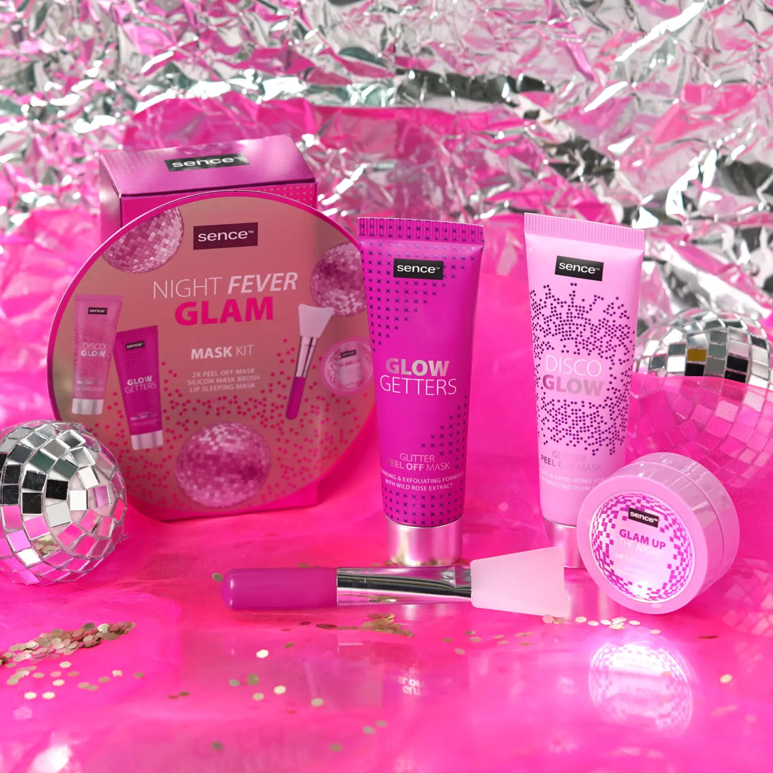 Set pentru ingrijirea tenului cu 2 Mastii Peel Of, Masca Buze si Pensula Silicon, Night Fever Glam, Sence [3]