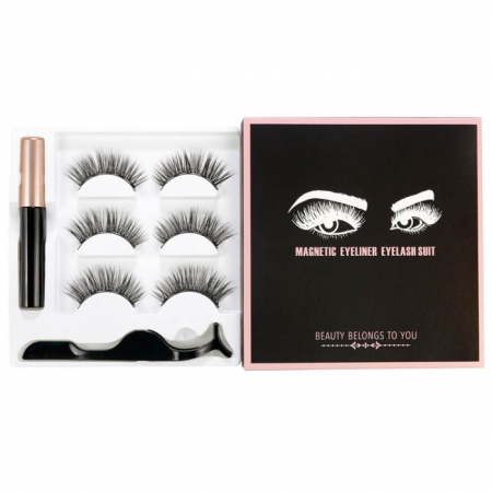 Set Gene False Magnetice 3D, 1 Aplicator, 1 Eyeliner Magnetic Negru, Waterproof, 3 perechi [1]