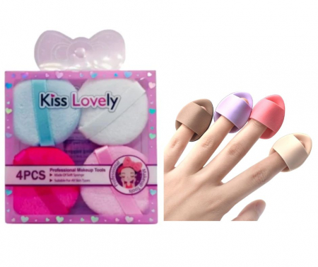 BURETEI - Set 4 Buretei mici pentru fond de ten sau pudra, Finger Puff, Kiss Lovely