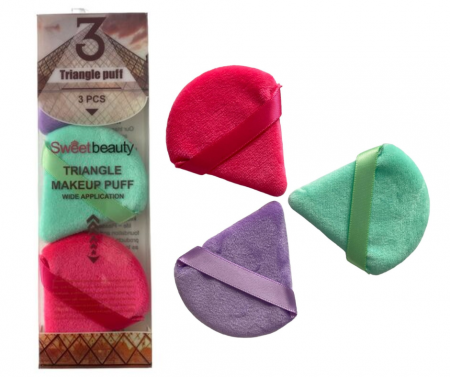 BURETEI - Set 3 Bureti triunghiulari pentru pudra sau fond de ten, powder puff, reutilizabili