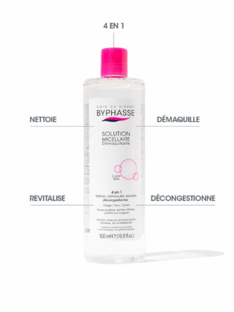 Apa Micelara Clear Skin 4 in 1, pentru Piele Uscata si Sensibila, Byphasse, 500ml [1]