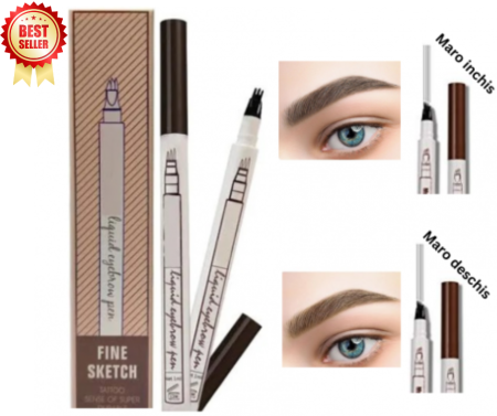 MACHIAJ - Creion pentru sprancene, Long Lasting si Waterproof, cu efect de microblanding, Maro Inchis