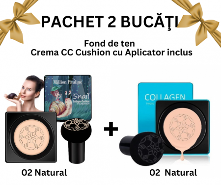 MACHIAJ - Pachet Promo 2 Bucăţi - Fond de ten/Crema CC Cushion, Beauty Cream, Aplicator inclus, 20 g