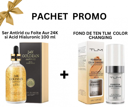MACHIAJ - Pachet Promo  - Fond de Ten TLM Color Changing si Ser Antirid cu Foite Aur 24K si Acid Hialuronic, 100 ml