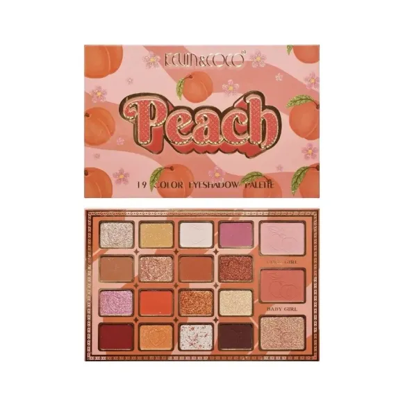 PALETE - Paleta farduri cu 19 culori pigmentate, mate si sidefate, Peach, KEVIN & COCO