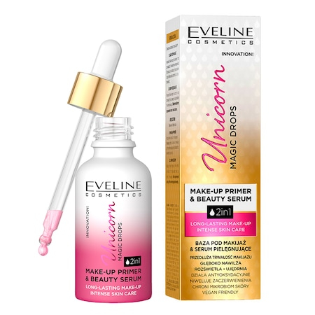 Primer Unicorn 2 in 1 Magic Drops Make-up Primer si Beauty Serum, Eveline Cosmetics