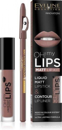 Ruj lichid mat + Creion, Matt Lip Kit Oh! My lips 02 ,Eveline Cosmetics