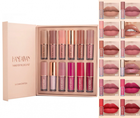 Set 12 Rujuri Handaiyan,  Matte si Gloss, Rezistente la Transfer, 12 x 2.5 ml [0]
