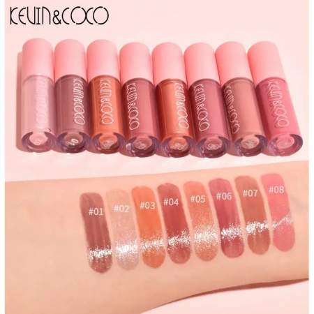 Set 8 Luciuri de buze rezistente, Lip Gloss, nuante rose si nude, glosy, KEVIN & COCO [1]